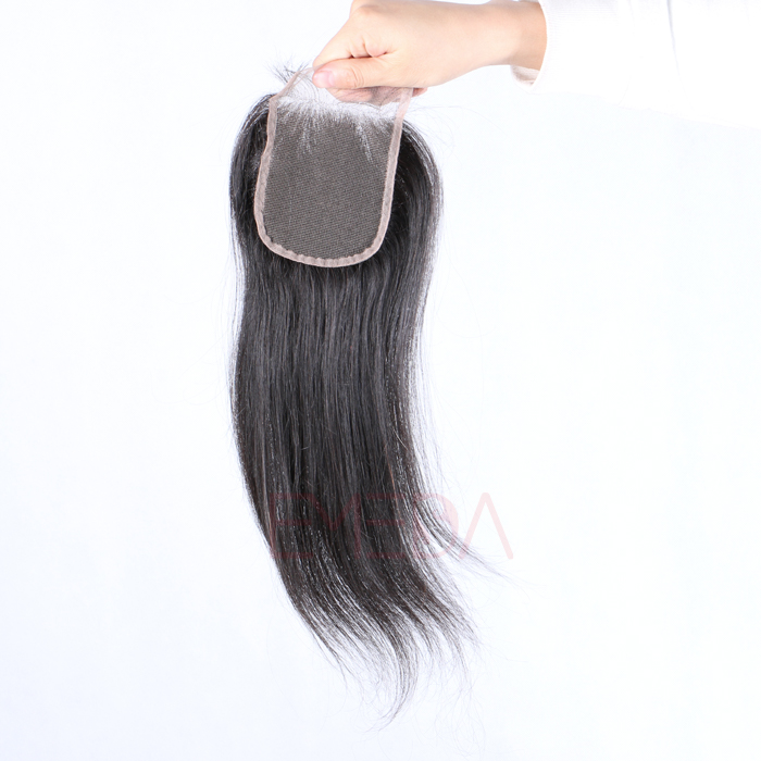 EMEDA Lace closure 4x4'' Virgin Brazilian Hair closure silk straight  human hair weft with closure HW054